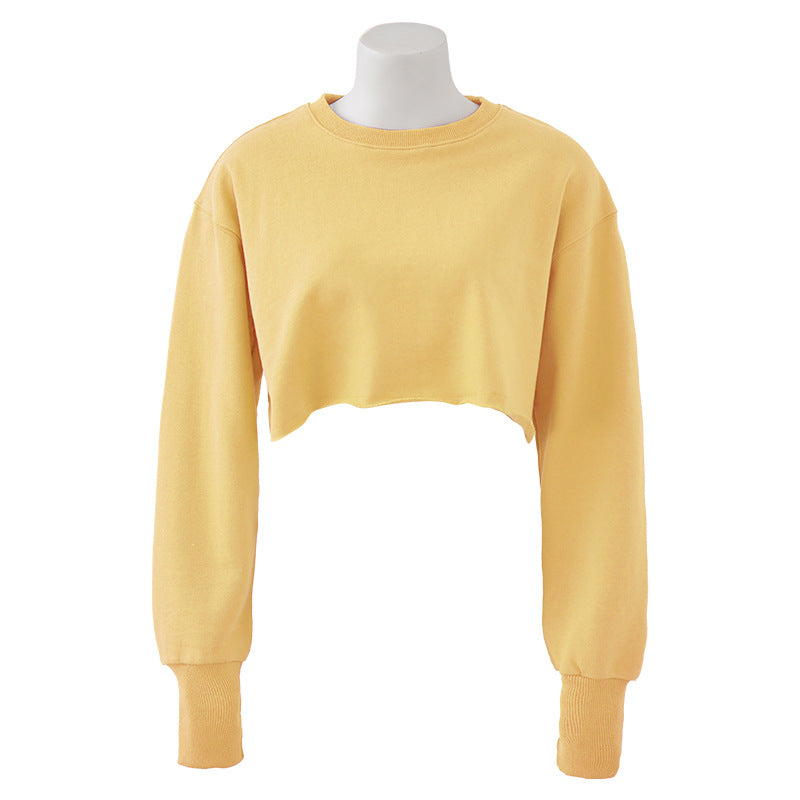 Women's Cropped Hoodie Fleece-lined Pullover Long Sleeve Sweaters