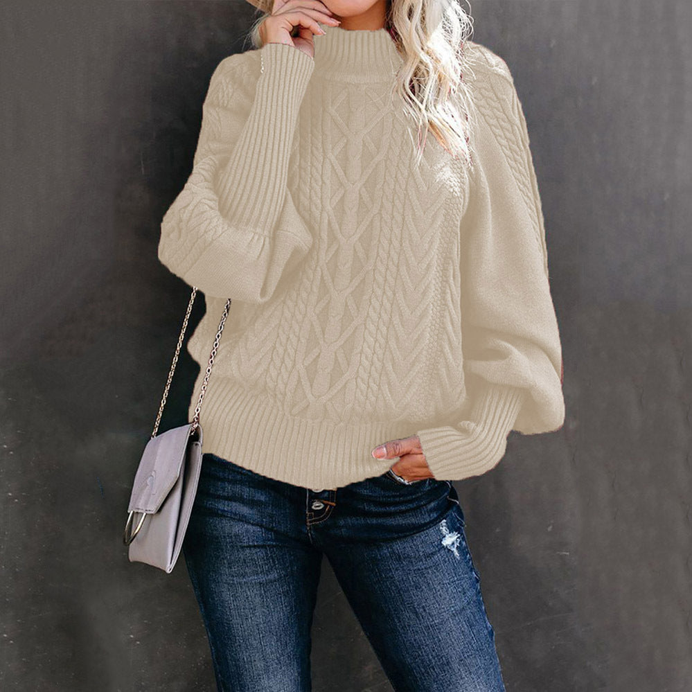 Women's Winter Mid-neck Loose Long-sleeved Knitted Solid Sweaters