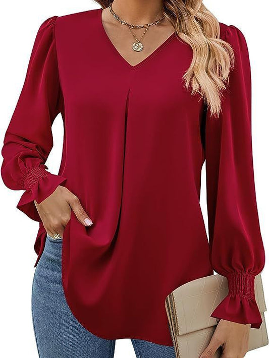 Chemise en mousseline de soie colorée pour femmes, pull-over, hauts longs en corne