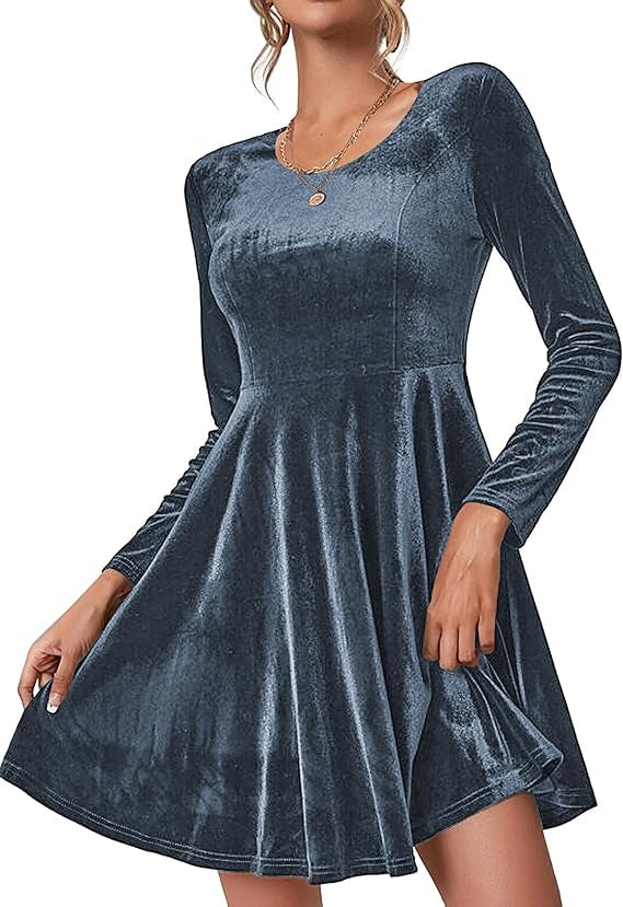 Women's Long Sleeve Round Neck Large Swing Dresses