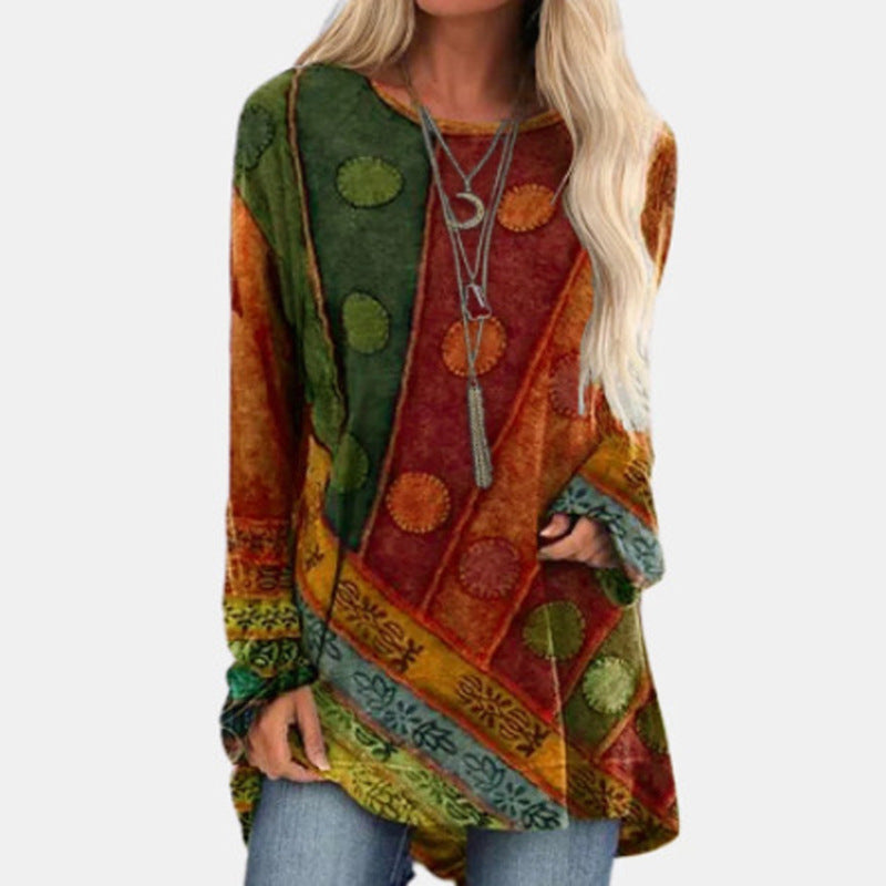 Women's Ethnic Style Printed Loose Long Sleeves Sweaters