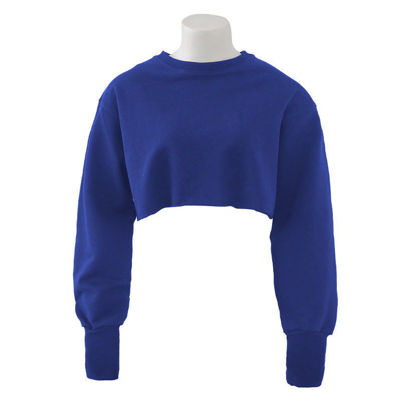 Women's Cropped Hoodie Fleece-lined Pullover Long Sleeve Sweaters