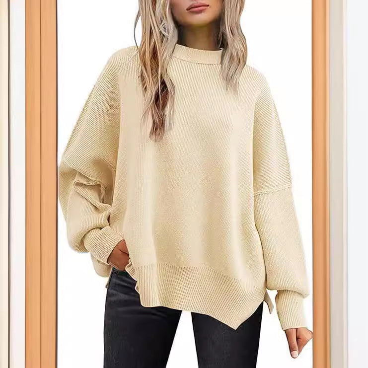 Women's Batwing Long-sleeved Autumn Knitted Side Slit Sweaters