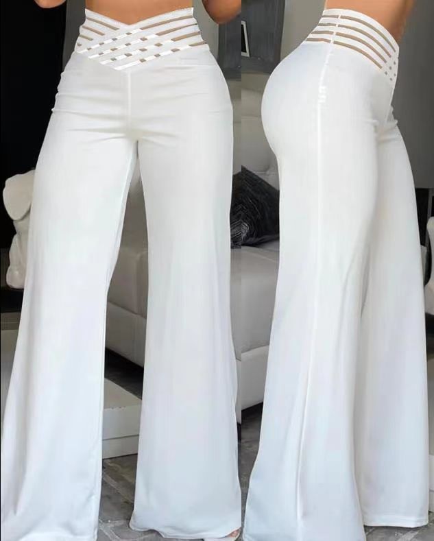 Pantalon décontracté taille haute pour femme avec ceinture et coupe droite