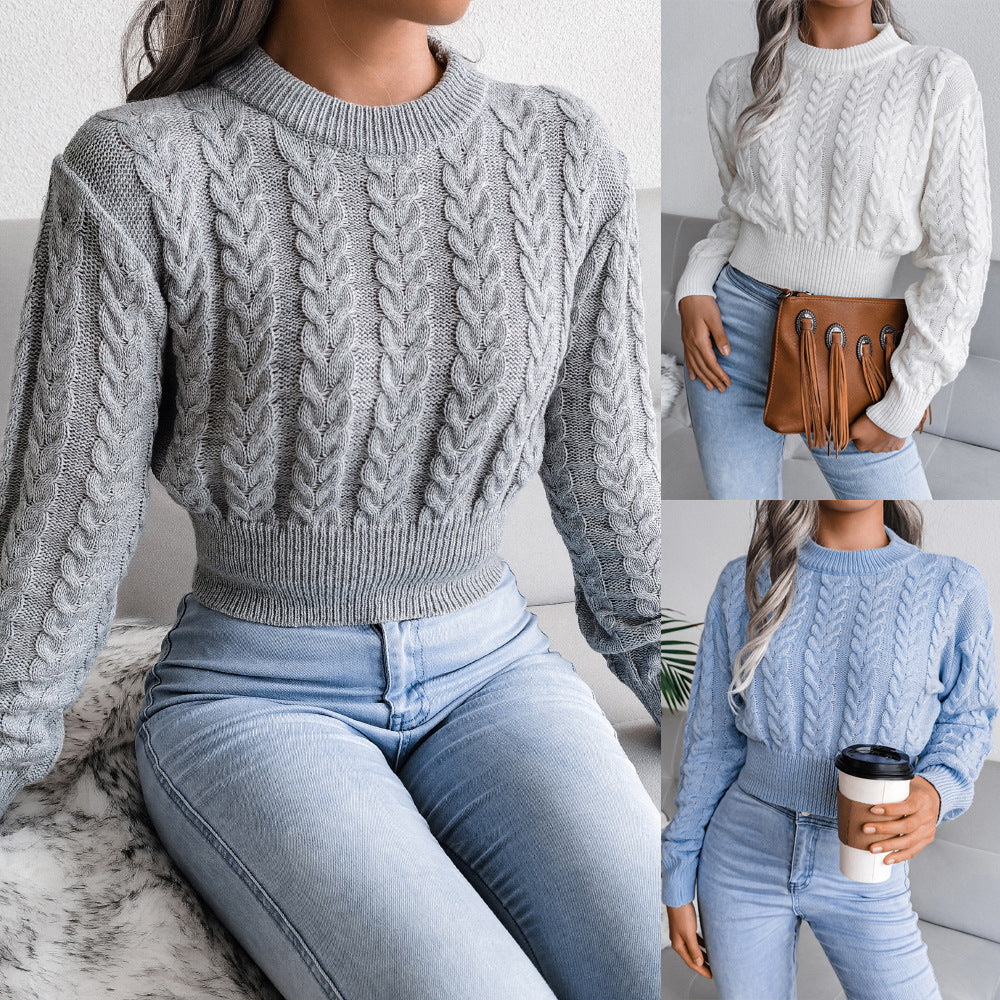 Women's Twist Waist Trimming Knitted Midriff-baring Sweaters