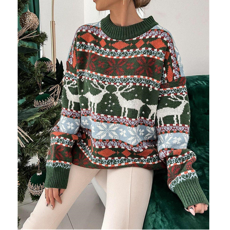 Women's Round Neck Loose Christmas Long Sleeve Sweaters