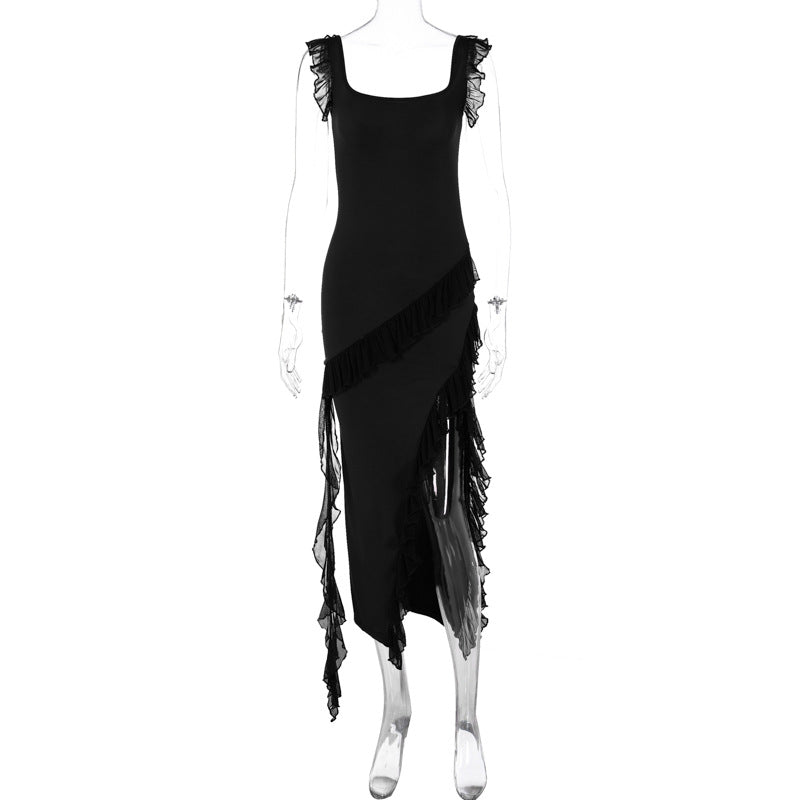 Women's Fashion Sexy Wooden Ear Stitching Temperament Dresses