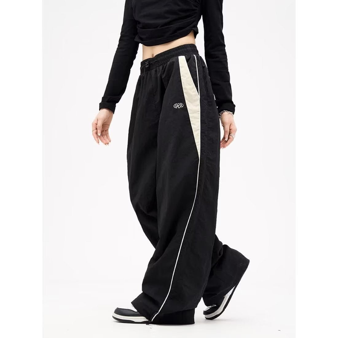 Pantalon de jogging taille élastique style hip-hop ample et haut