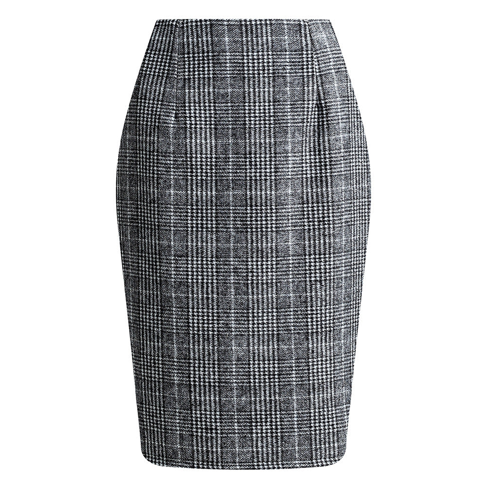 Women's Tartan High Waist Tight Knee-length Wool Skirts