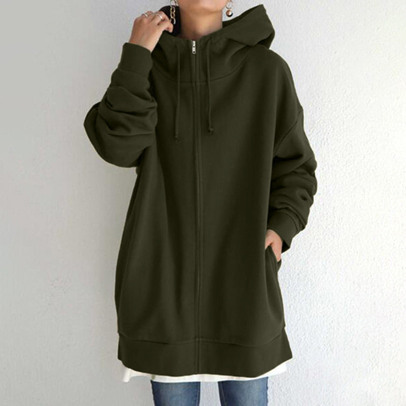 Personality Street Zipper Hooded Long Lining Sweaters