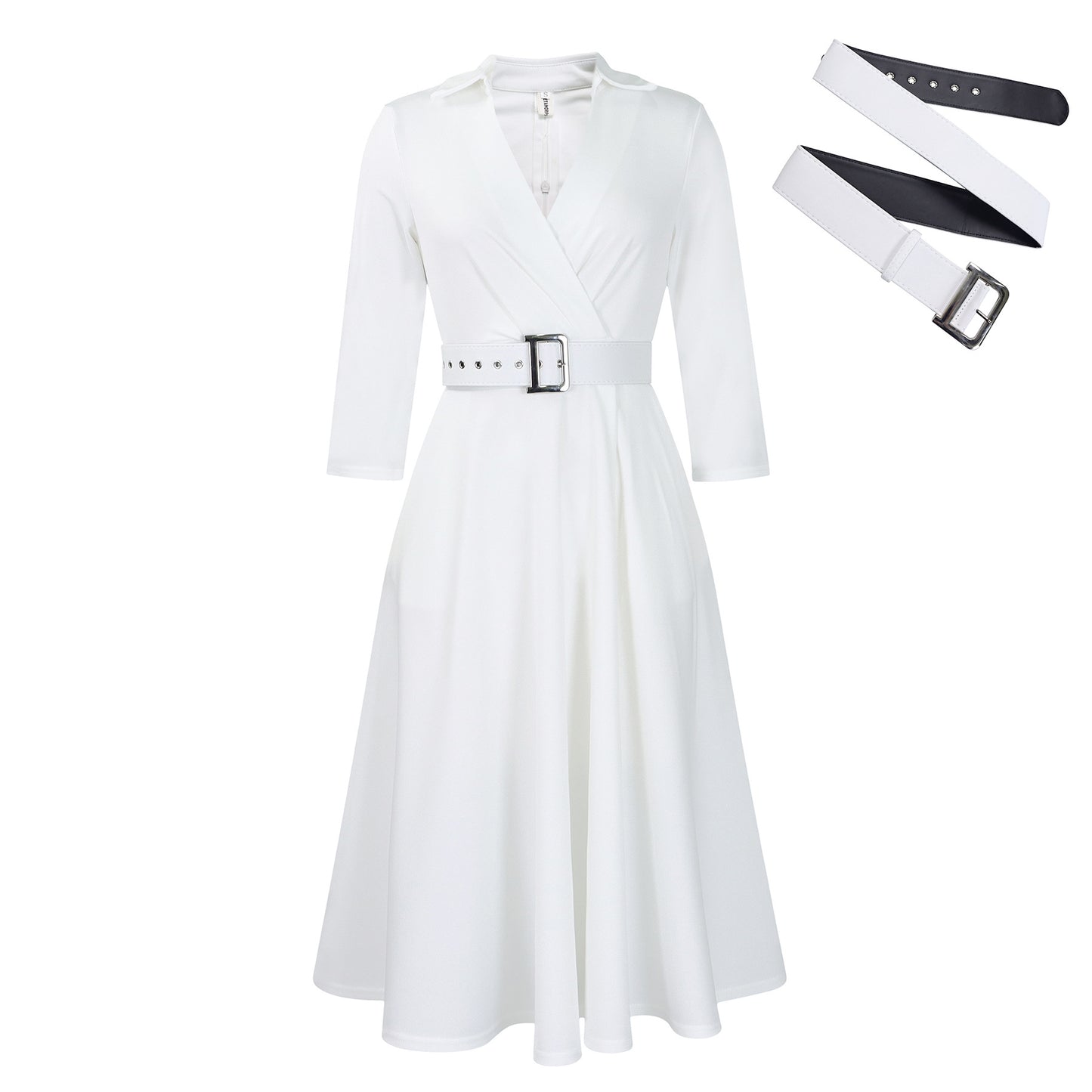 Women's Fashion Polo Collar Solid Color High Waist Dresses