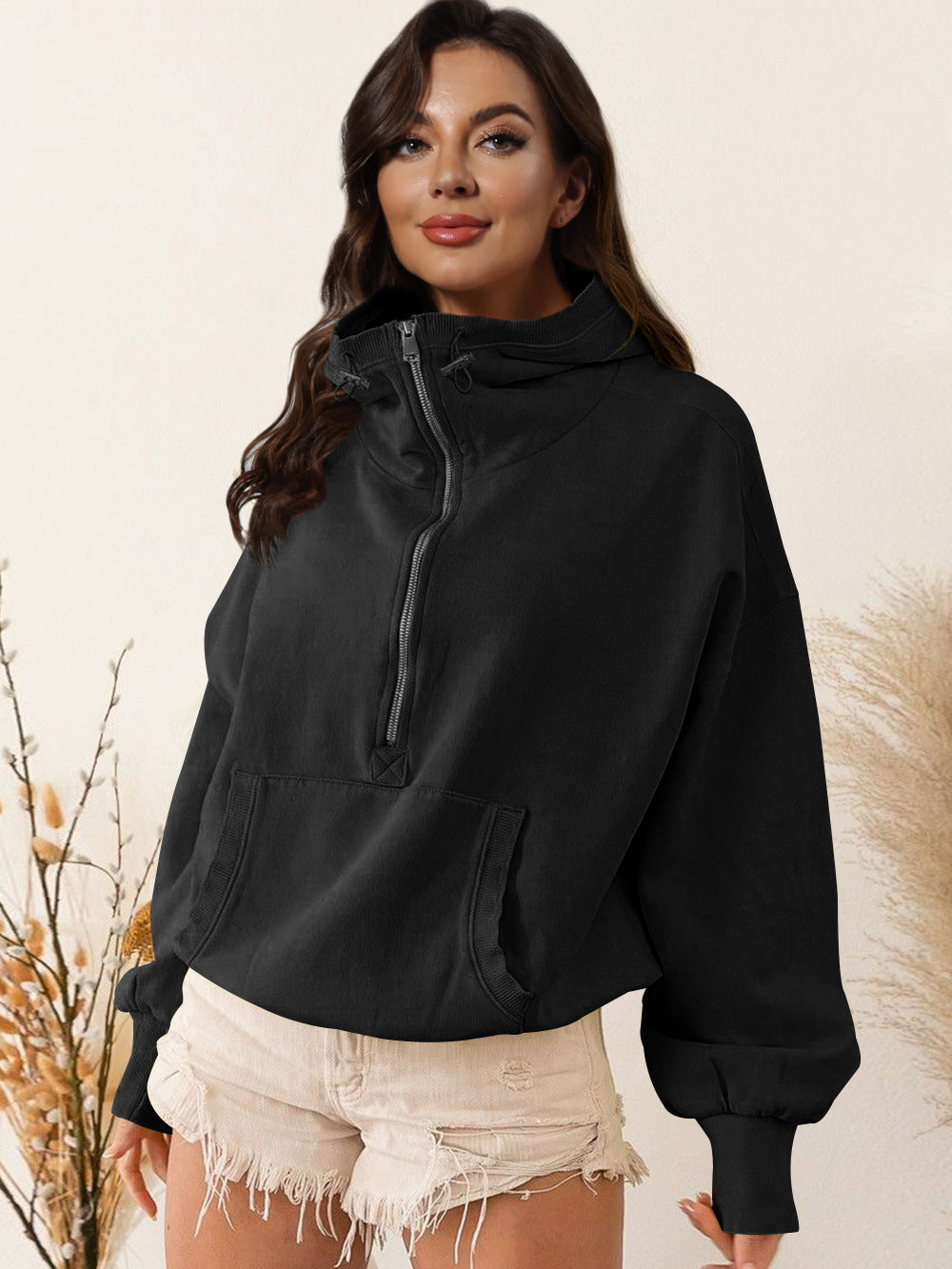 Women's Fashion Sports Hoodie Hooded Zipper Drawstring Sweaters