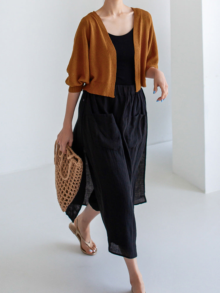 Wide Leg Culottes Design Double Pocket Skirts