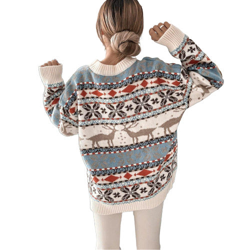 Women's Round Neck Loose Christmas Long Sleeve Sweaters