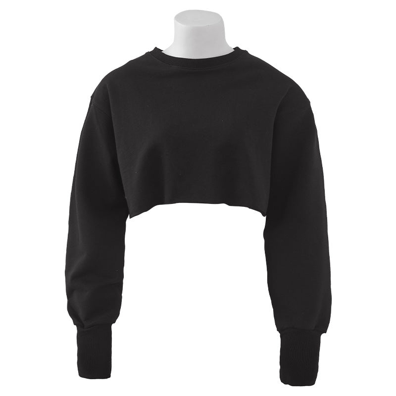 Women's Cropped Hoodie Fleece-lined Pullover Long Sleeve Sweaters