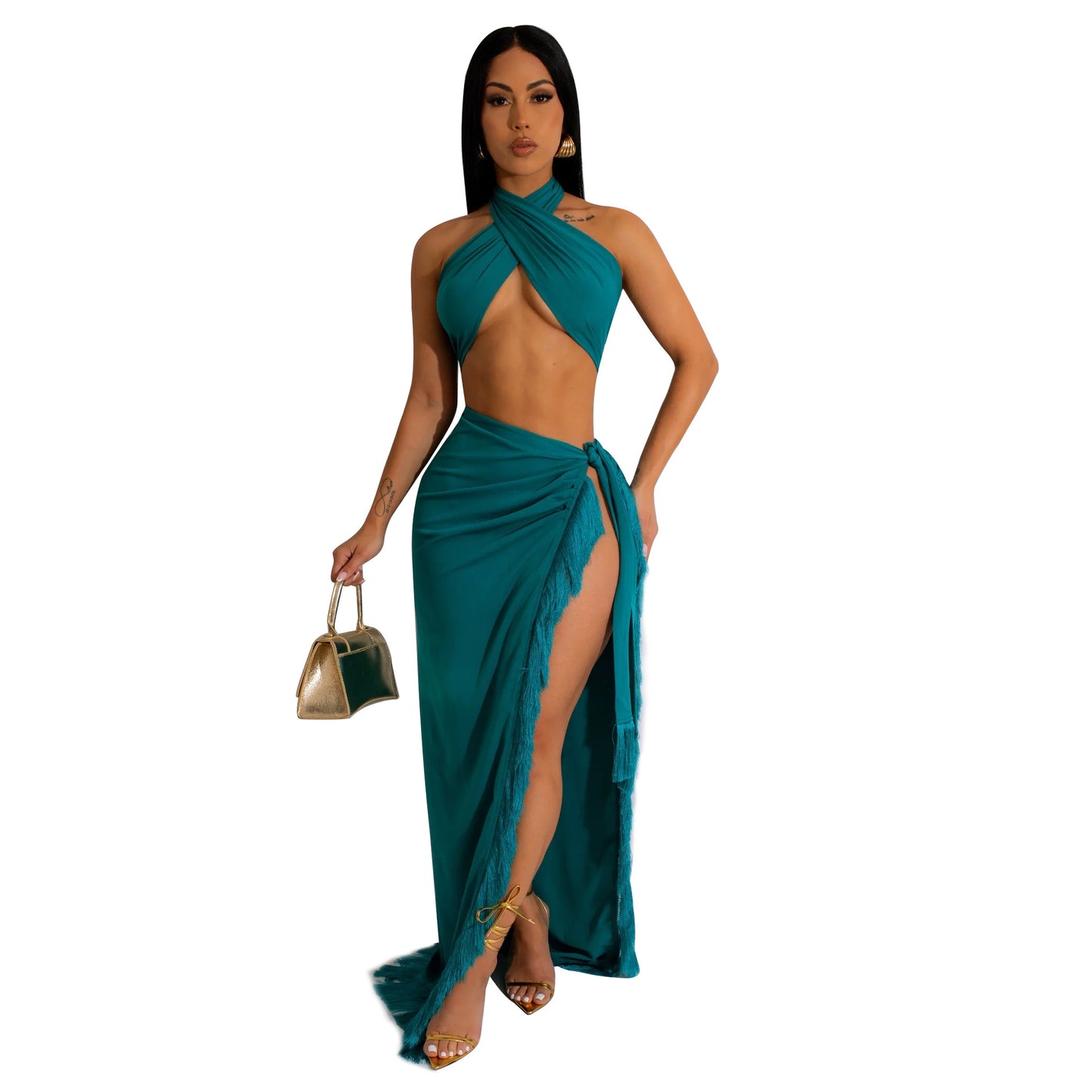 Women's Summer Sexy Bandeau Tassel Two-piece Suits