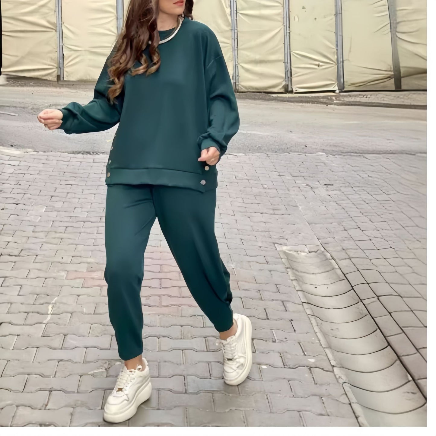 Women's Fashion Metal Button Split Long Sleeve Sports Casual Suits