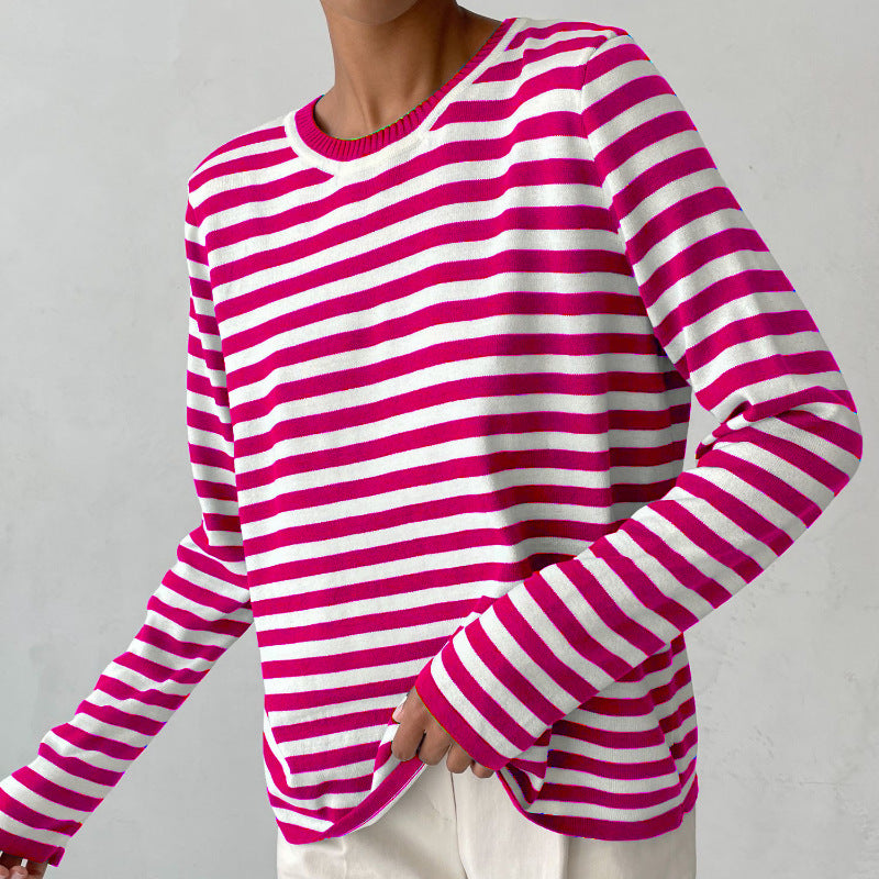 Women's Knitted Striped Versatile Classic Retro Pullover Sweaters