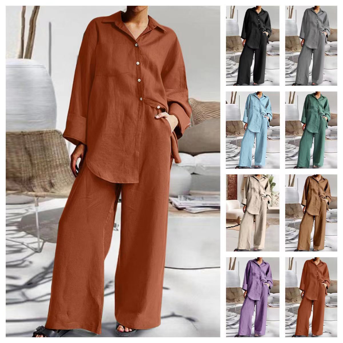 Women's Spring Sleeve Shirt Loose Two-piece Suits