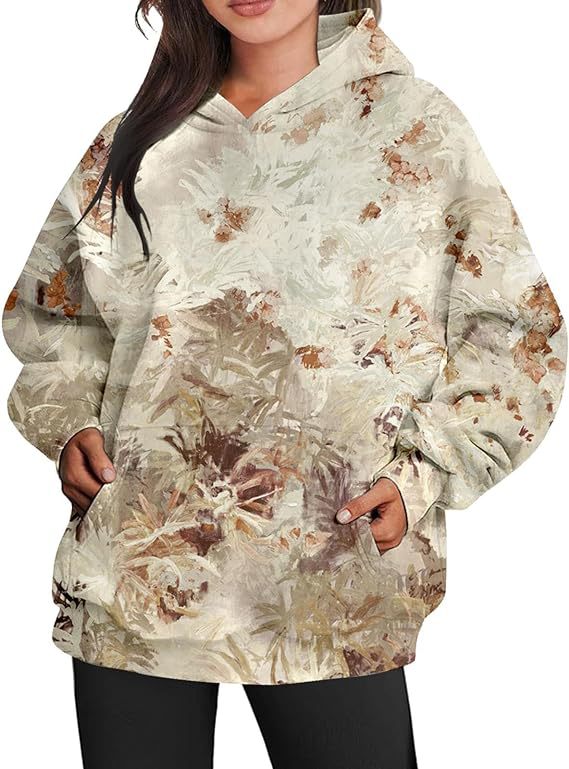 Women's Camouflage Hoodie Maple Leaf Print Oversized Sweaters