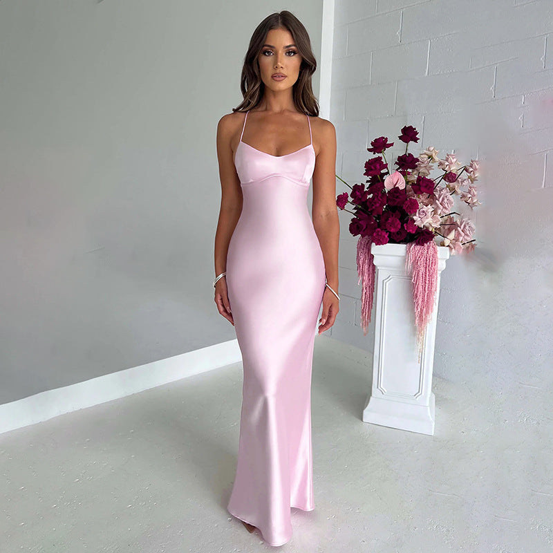 Women's Summer Fashion Sexy Sling Satin Dress Dresses