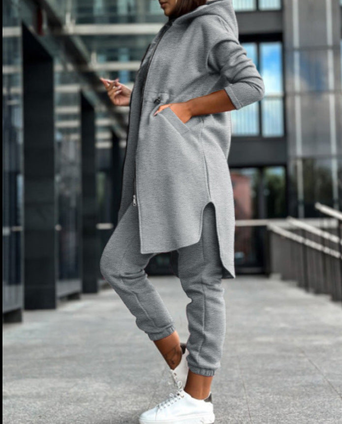 Women's Fashion Casual Hooded Fleece Two-piece Suits