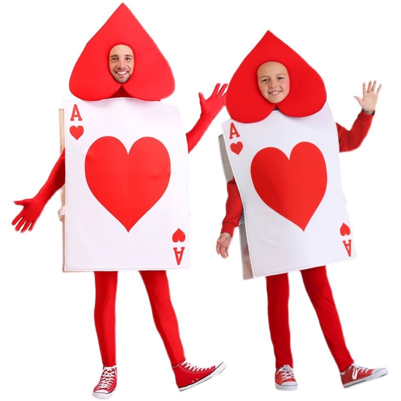 Costumes de spectacle de fête rouge avec cartes à jouer au poker