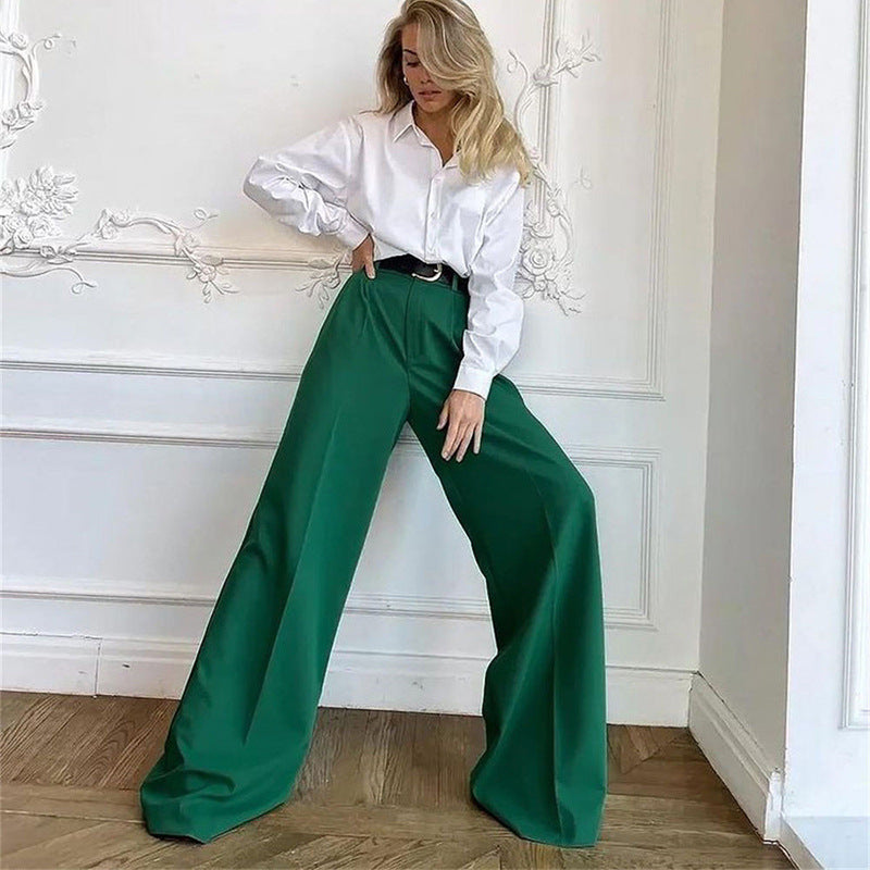 Pantalon décontracté taille haute effet drapé pour femme