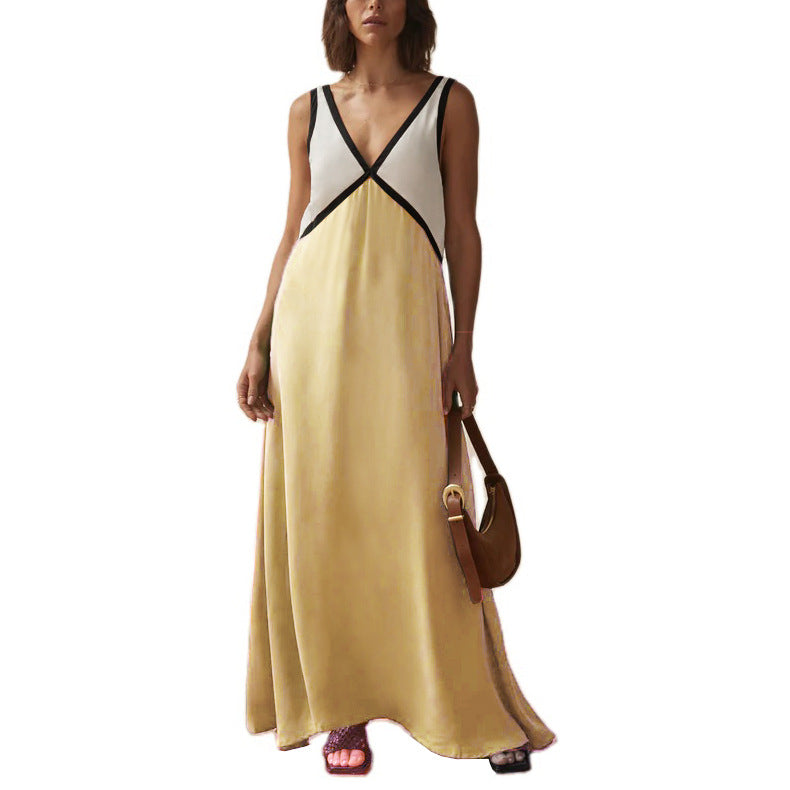 Women's Summer Loose-fitting Sleeveless Shirt Color-matching Dress Dresses