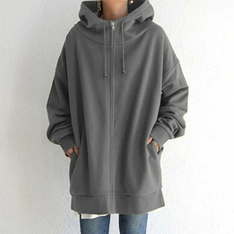 Personality Street Zipper Hooded Long Lining Sweaters