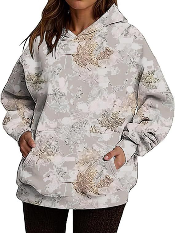 Women's Camouflage Hoodie Maple Leaf Print Oversized Sweaters