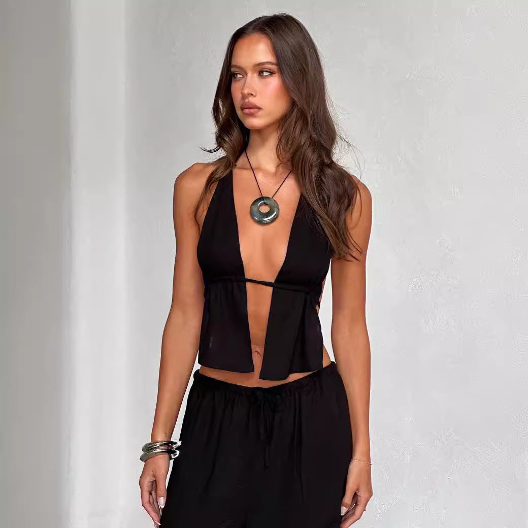 Women's Halter Strap Sexy Backless Sleeveless Slim Suits