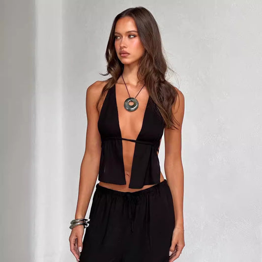 Women's Halter Strap Sexy Backless Sleeveless Slim Suits