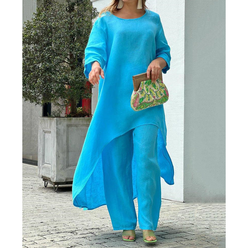 Women's Linen Fashion Casual Irregular Long Sleeve Wide Suits