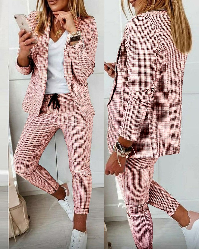 New Women's Beautiful Fashion Plaid Casual Suits