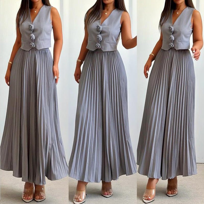 Women's Summer Sleeveless Half-length Pleated Long-sleeved High-grade Suits