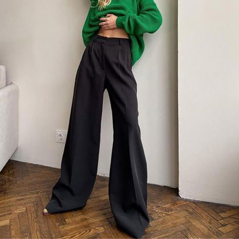 Pantalon décontracté taille haute effet drapé pour femme