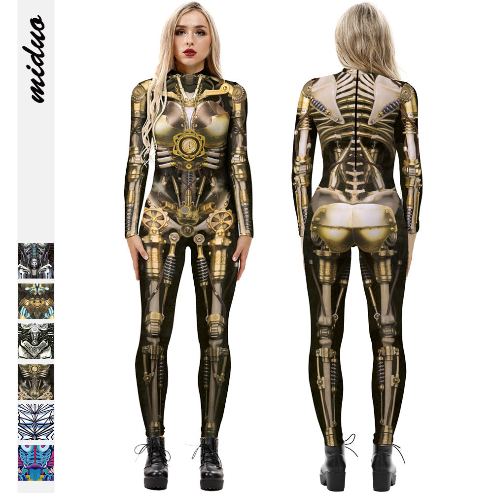 Women's Machine Skeleton Digital Printed Wear Slim-fit Costumes