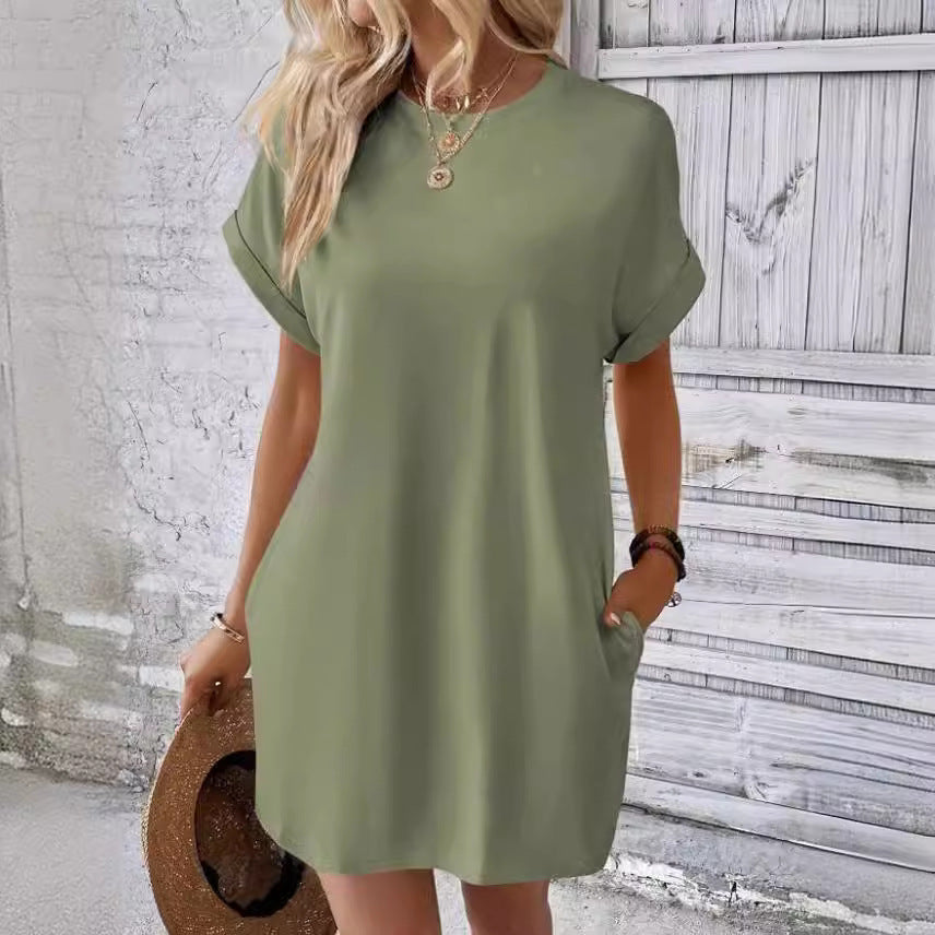 Casual Solid Color Batwing Sleeve Invisible Dresses