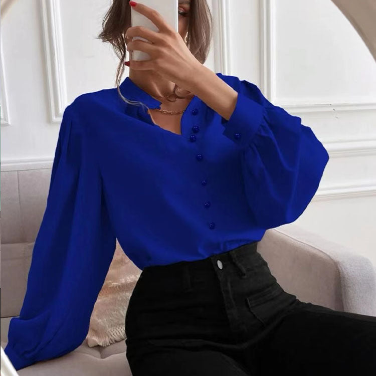 Women's Color Lapel Long Sleeve Single Row Blouses