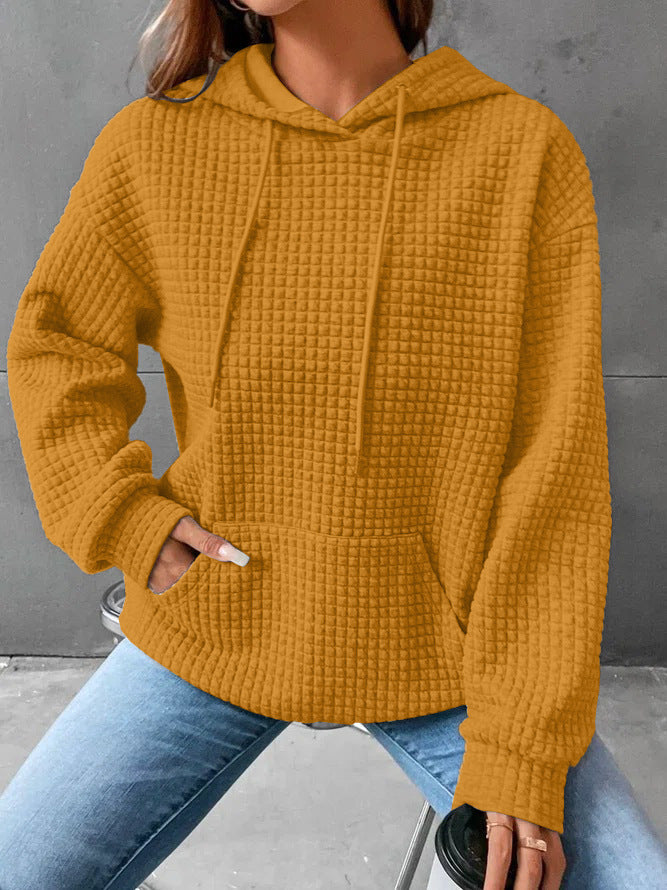 Women's Waffle Round Neck Long-sleeved Solid Color Sweaters