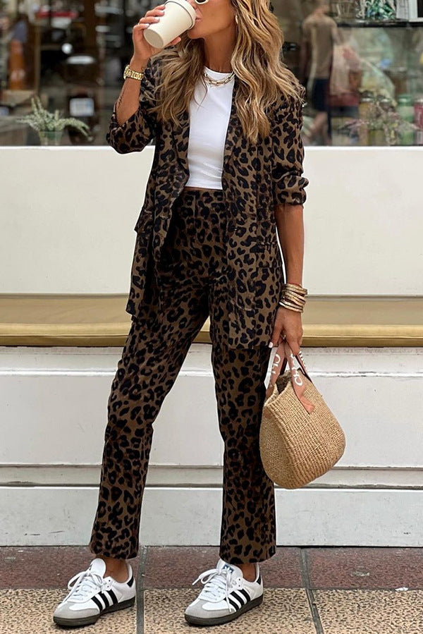 Women's Leopard Print Casual Fashion Trousers Suits