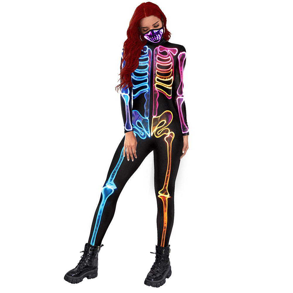 Women's Colorful Skeleton Printed Halloween Long Sleeve Costumes