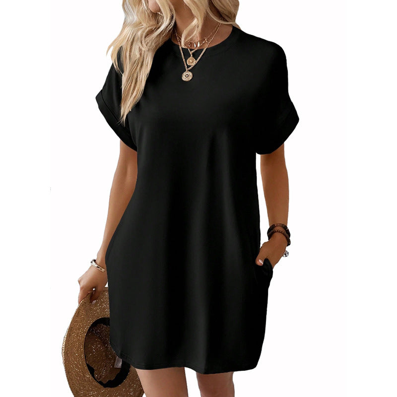 Women's Solid Color Round Neck Loose Sleeve Dresses