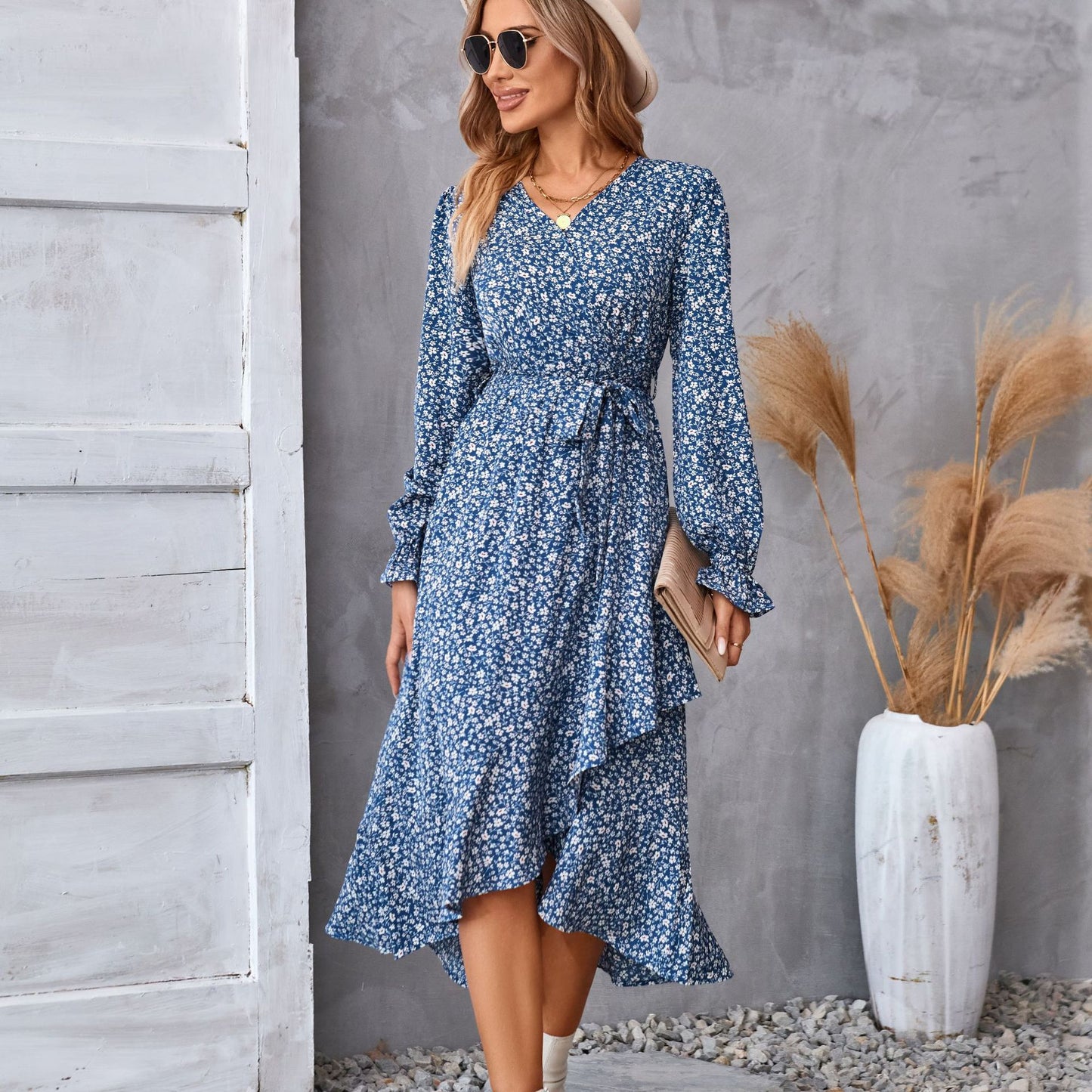 Women's Printed Long-sleeved Dress Commuting Elegant Dresses