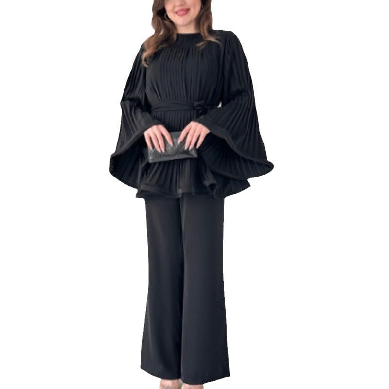 Women's Fashion Pleated Loose Wide Leg Two-piece Suits