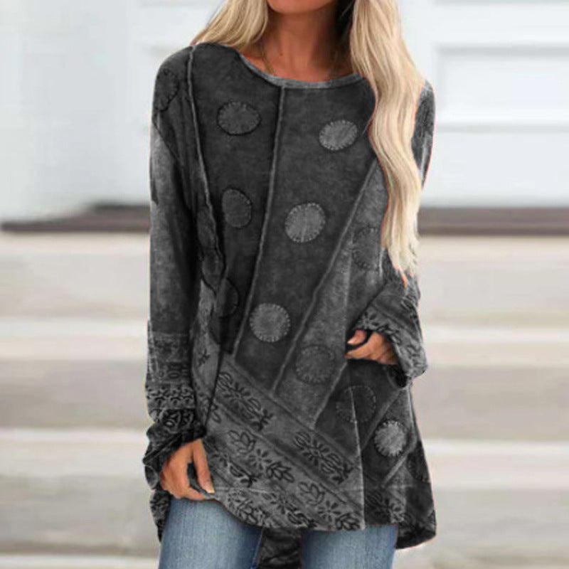 Women's Ethnic Style Printed Loose Long Sleeves Sweaters