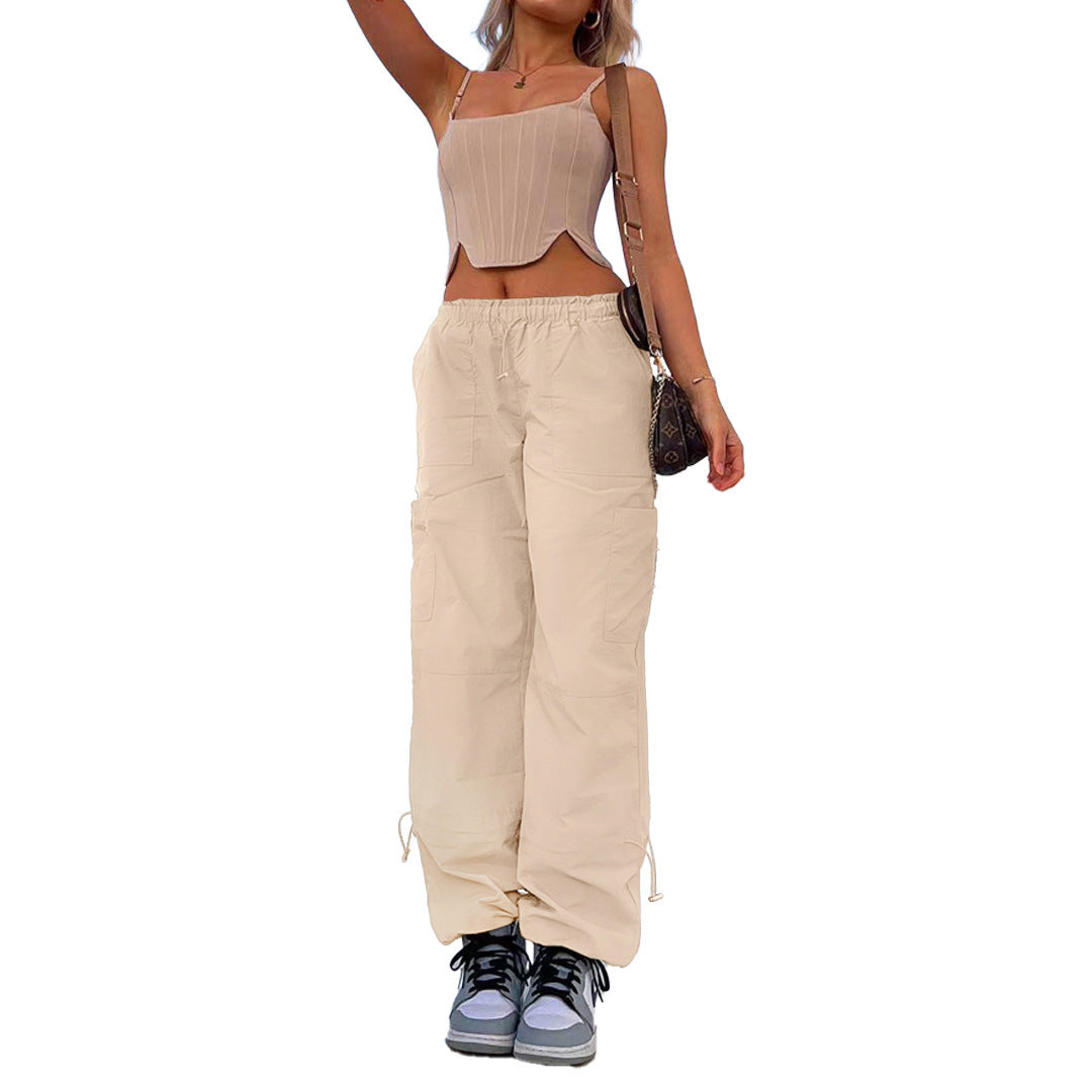 Pantalon cargo décontracté ample et droit glamour pour femme