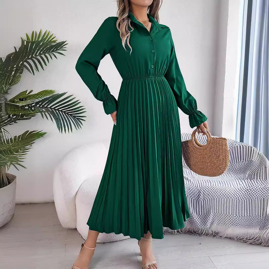 Women's Casual Polo Collar Button Long Sleeve Dresses