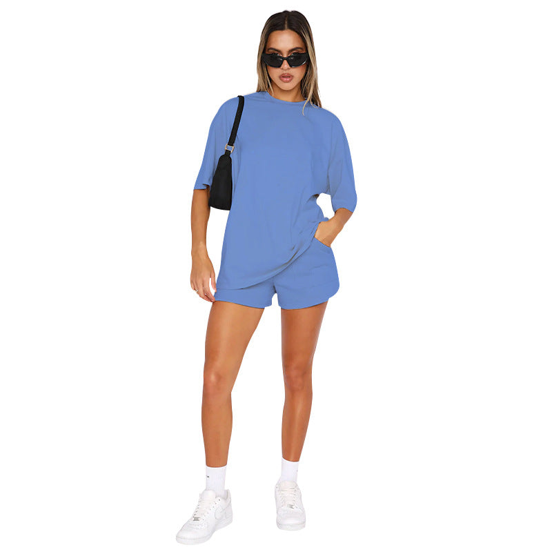 Women's Cotton Solid Color Round Neck Half Sleeve Suits